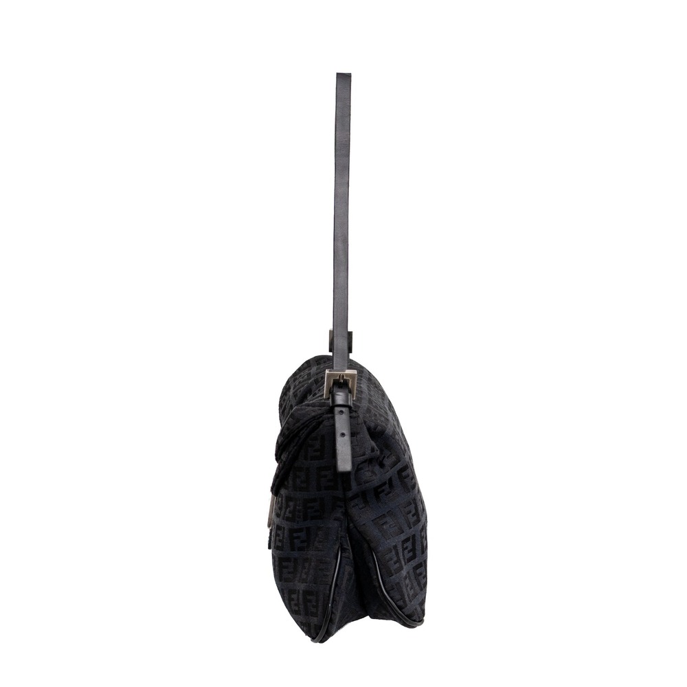 Fendi Mamma Baguette Black Zucca Canvas Shoulder Bag Double Flap FF Logo Vintage - Picture 3 of 13